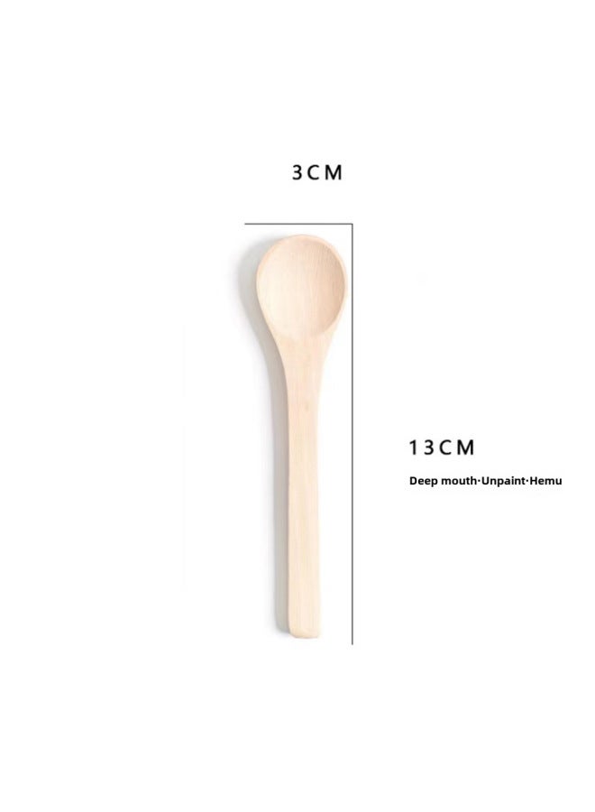 Natural Log Small Spoon Disposable Spoon Honey Spoon Jam Spoon Medicine Spoon Small Wooden Spoon Ice Cream-Color:Upgraded Lotus Wood Lacquer-free Deep-mouth Small Round 13.3cm  - Image 1