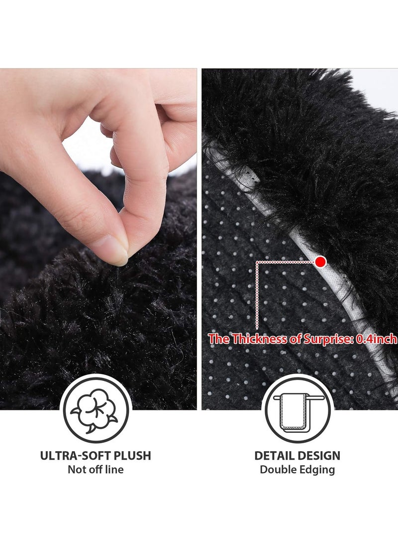 XiuWoo 3 Piece Fluff Bath Mat Rug Set, Non-Slip Bathroom Rugs 20 * 31 Inches Floor Mat and 20 * 16 Inches U-Shaped Contour Rug Toilet Lid Cover,Absorbent Microfiber Bathroom Carpet Rug(Black) - Image 4