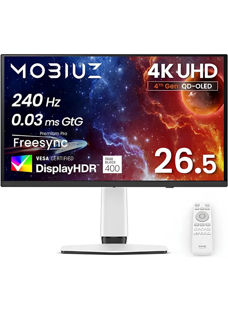 بين كيو شاشة الألعاب BenQ EX271UZ 27 بوصة 4K OLED 240Hz USB-C (90W) MOBIUZ الجيل الرابع QD-OLED 0.03 مللي ثانية، 166 بكسل لكل بوصة، eARC، لون طيفي، مركز USB وKVM، نقل الألوان، المملكة العربية السعودية - ضمان 3 سنوات - Image 1