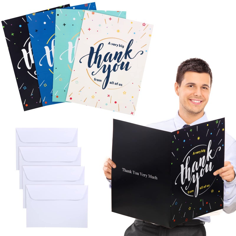Leitee 4 Pcs Big Thank You Card Giant Large Appreciation Greeting Cards with Envelope 17 x 12'' Oversize Jumbo Gratitude Paper for Group Team Doctor Teacher - Image 1