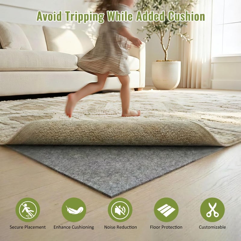 COMFYPAD Felt Rug Pad with Gripper Dots, 2x3 Ft Non-Slip Rug Underpad with PVC Backing, 1/6" Thick Cushioned Carpet Pad Gripper for Hardwood Floors, Vinyl & Tile, Under Rug Padding Floor Protection - Image 4