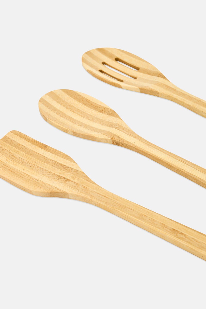 Bamboo 3 Pcs Bamboo Slotted Spoon And Turner Set, Light Brown - Image 3