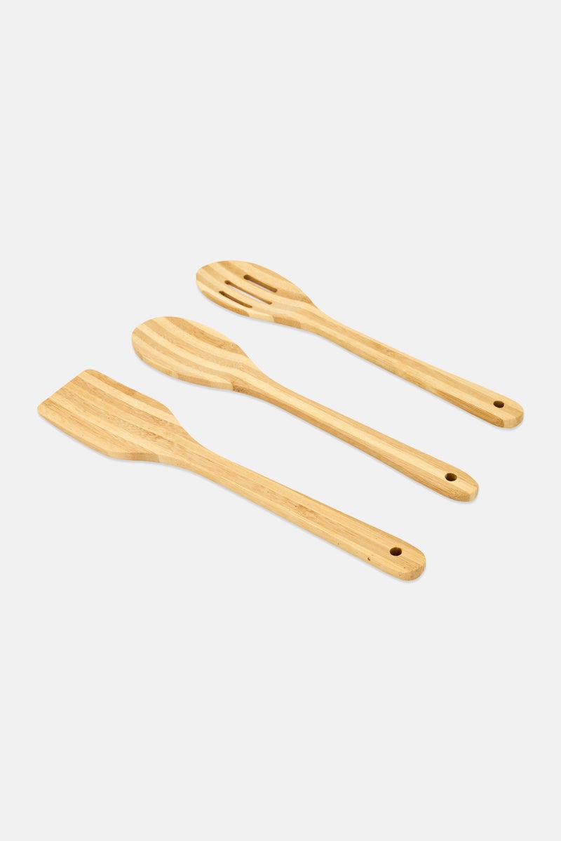 Bamboo 3 Pcs Bamboo Slotted Spoon And Turner Set, Light Brown - Image 2