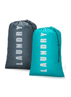 SYOSI Laundry Bag, Laundry Bags for Dorm, Travel Laundry Bags for Dirty Clothes,Large Laundry Bags for Traveling,Laundry Bags for Camp, 24" x 36" Cyan + Gray  - Image 1