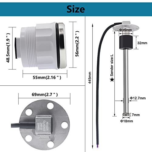 KAOLALI Fuel Gauge Sending Fuel Tank Sending Unit Marine Fuel Sender Stainless Steel (8"(200mm)) and Digital Fuel Water Gauge for Boat Car Truck - Image 3