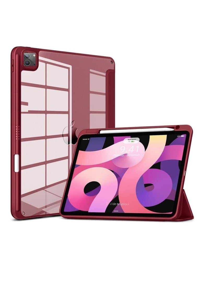 Case Compatible with iPad Air 13 Inch (M2) 2024 Case, Smart Slim Folio Stand Auto Sleep/Wake Cover, with Pencil Slot, Clear Transparent Back Shell for iPad Air 13 Inch (redwine 