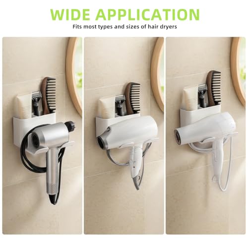 PAVSTINE Dyson Hair Dryer Holder - Universal Wall Mount Blow Dryer Holder with Strong Self Adhesive, Plug&Cord Organizer Rack for Bathroom, Vanity, Cabinet, White - Image 5