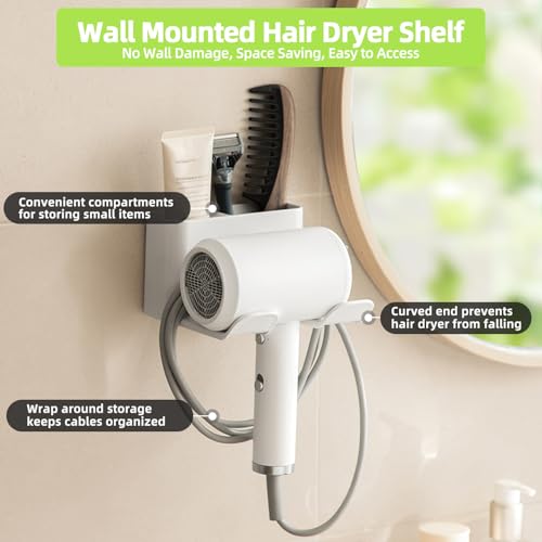PAVSTINE Dyson Hair Dryer Holder - Universal Wall Mount Blow Dryer Holder with Strong Self Adhesive, Plug&Cord Organizer Rack for Bathroom, Vanity, Cabinet, White - Image 4