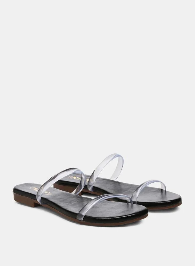 جنيست Open Toe Transparent Strap Flat Sandals by Styli