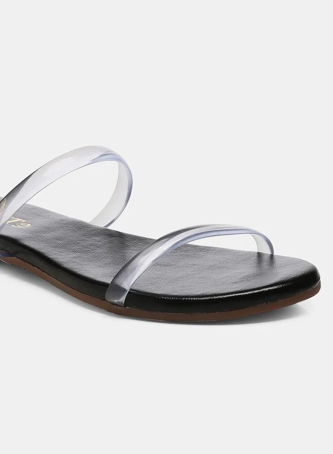 جنيست Open Toe Transparent Strap Flat Sandals by Styli