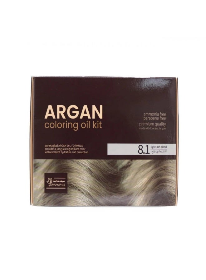 Argan Kit Hair Dye Natural Argan Oil 8.1 Light Ash Blonde