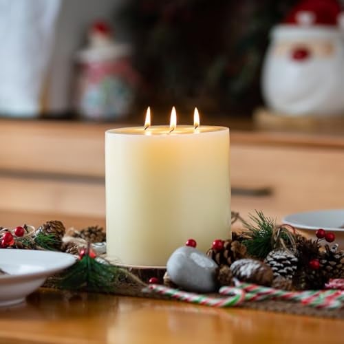 MOZEAL Extra Large 3 Wick Ivory Pillar Candle, 6" x 6", Unscented, Dripless, Smokeless, and Clean-Burning. Approx. 200 Hours of Burn Time. Perfect for Weddings, Dinners, Christmas and Home Decor - Image 4