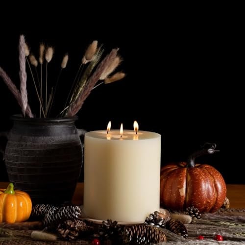 MOZEAL Extra Large 3 Wick Ivory Pillar Candle, 6" x 6", Unscented, Dripless, Smokeless, and Clean-Burning. Approx. 200 Hours of Burn Time. Perfect for Weddings, Dinners, Christmas and Home Decor - Image 5
