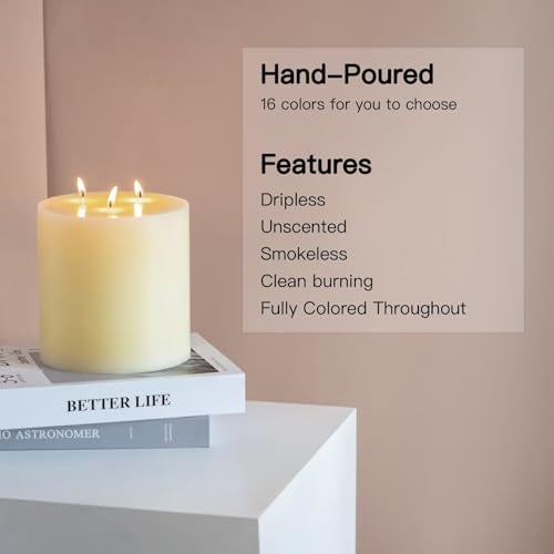 MOZEAL Extra Large 3 Wick Ivory Pillar Candle, 6" x 6", Unscented, Dripless, Smokeless, and Clean-Burning. Approx. 200 Hours of Burn Time. Perfect for Weddings, Dinners, Christmas and Home Decor - Image 2