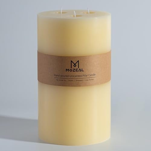 MOZEAL Extra Large 3 Wick Ivory Pillar Candle, 6" x 6", Unscented, Dripless, Smokeless, and Clean-Burning. Approx. 200 Hours of Burn Time. Perfect for Weddings, Dinners, Christmas and Home Decor - Image 1