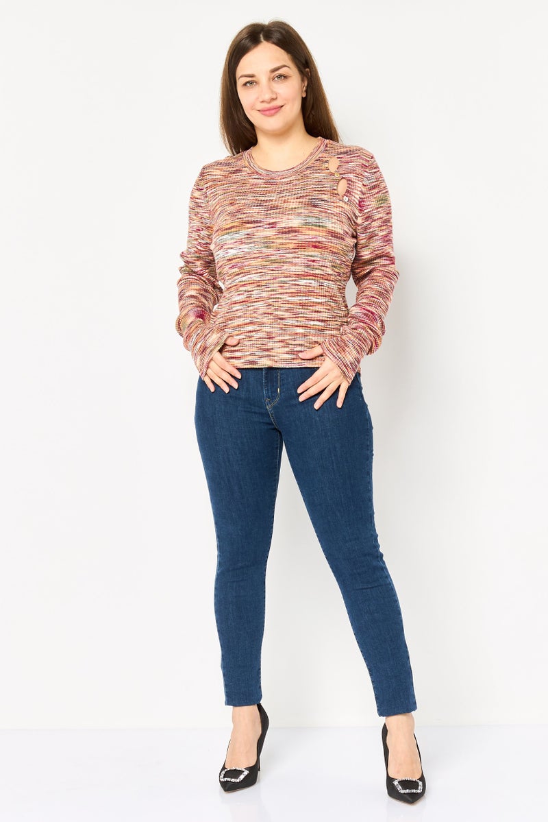 promod Women Crew Neck Long Sleeve Yarn Dye Sweater, Multicolor - Image 2