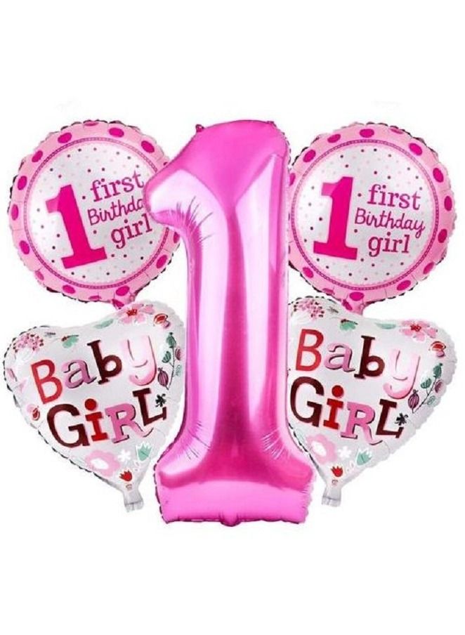 5 قطع/ مجموعة من بالونات فويل مملوءة بالهيليوم للاحتفال بعيد الميلاد الاول للطفل والاحتفال السنوي للبنات وتزيين الحائط وحفل استقبال المولود - (لون بينك) - Image 1