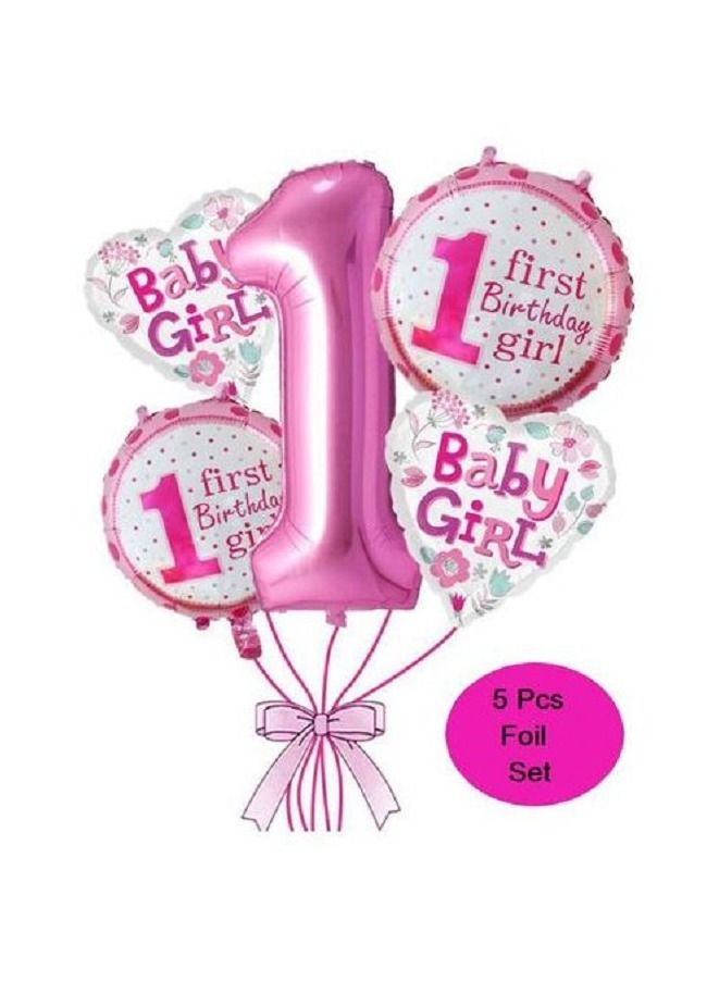 5 قطع/ مجموعة من بالونات فويل مملوءة بالهيليوم للاحتفال بعيد الميلاد الاول للطفل والاحتفال السنوي للبنات وتزيين الحائط وحفل استقبال المولود - (لون بينك) - Image 2