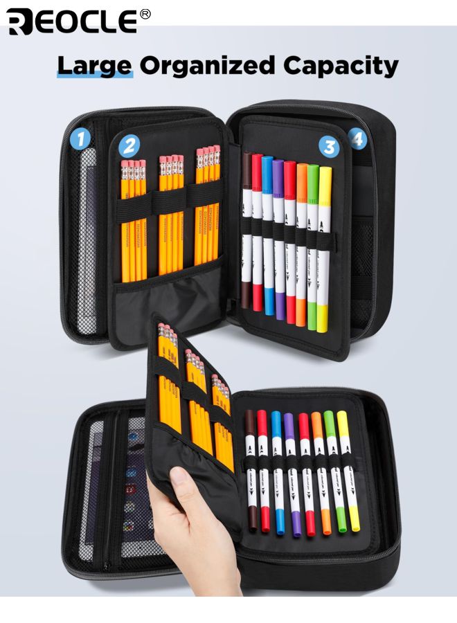 ريوكل حافظة أقلام كبيرة السعة بتصميم متعدد الأقسام وطراز بسيط - منظّم أدوات مكتبية متين لتخزين مستلزمات المدرسة والمكتب والفن - Image 2