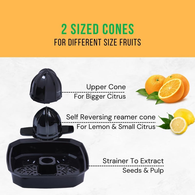 DOMEA Electric Citrus Juicer, Orange Juice Maker, Lemon Squeezer, 0.7 L Capacity, 25W Energy Efficient Powerful Motor, Includes 2 Cones, Quick & Easy Juicing - Image 5