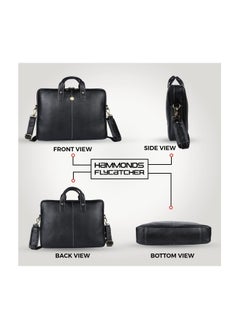 HAMMONDS FLYCATCHER HAMMONDS FLYCATCHER Genuine Leather Office Bag for Men - 15.6 Inch Laptop Bag for Men, Professional Leather Bag for Men - Adjustable Straps and Multiple Compartments - 1 Year Warranty - Black  - Image 5