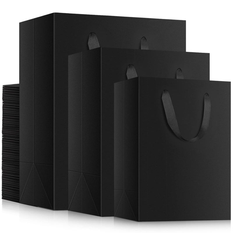 EUSOAR Kraft Paper Bags  30pcs 3 Sizes Gift Wrap Bags with Ribbon Handles Recyclable Wedding Cosmetics Pouches  Black