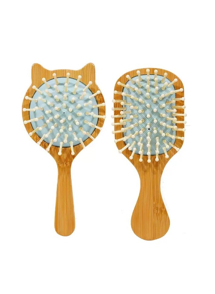 فرشاة تدليك شعر صغيرة مزودة بوسادة هوائية، مشطان تدليك من الخيزران الطبيعي مع فرشاة تنظيف، فرشاة تصفيف شعر رطبة/جافة للشعر المجعد والمستقيم والكثيف والناعم، أداة فك تشابك الشعر مضادة للكهرباء الساكنة وسهلة السفر للرجال والنساء والأطفال، فرشاة فك تشابك الشعر، مدلكات فروة الرأس الصغيرة المستديرة (أزرق/وردي)