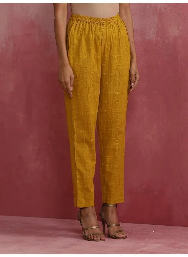 trueBrowns Mustard Cotton Dobby Kurta Set