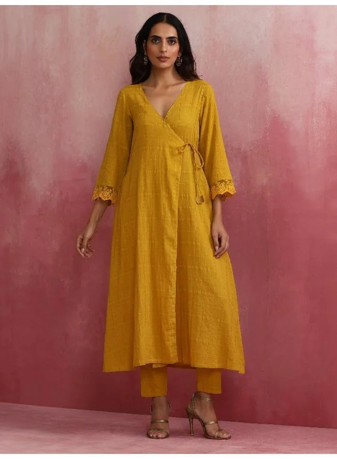 Mustard Cotton Dobby Kurta Set
