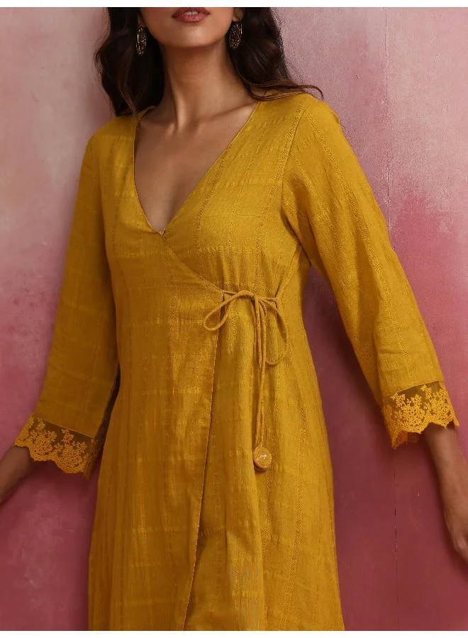 trueBrowns Mustard Cotton Dobby Kurta Set