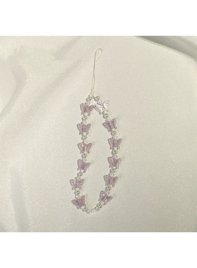 NIBEMINENT Beaded Phone Lanyard, Anti Lost Removable Wrist Strap, Sweet Butterfly Bracelet Pendant, Phone Keychain Lanyard - Image 1