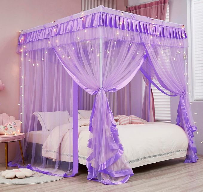 Mengersi Canopy Bed Curtains Full Size For Boys Girls Bed Drapes Bed Canopy Princess Bed Drapes Bedroom Decoration(Purple) - Image 3