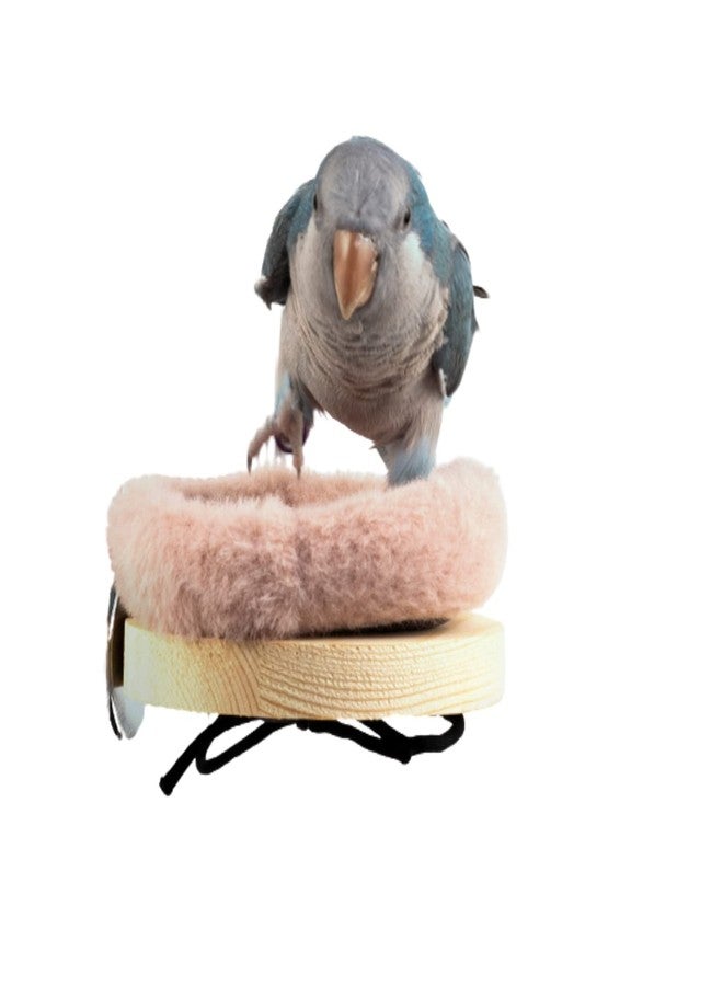 Barn Eleven Bird Perch Stand Platform with Warm Cotton Cushion, Wood Parrot Perch for Pet Parakeet, Budgies, Conure, Lovebirds, Rat, Mouse Cage (Large, Pink) - Image 1