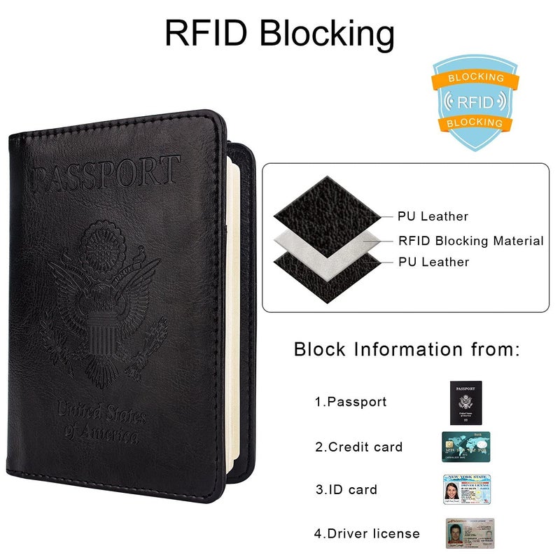 WALNEW Passport Holder for Travel, RFID Passport Cover Wallet for Women Men, PU Leather Passport Book Card Holder Case with Pen, Travelling Essentials for Flying - Image 2