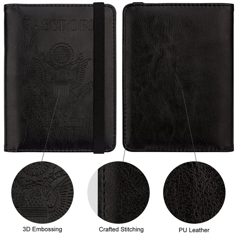 WALNEW Passport Holder for Travel, RFID Passport Cover Wallet for Women Men, PU Leather Passport Book Card Holder Case with Pen, Travelling Essentials for Flying - Image 4
