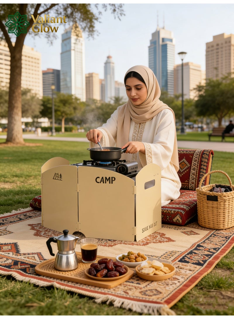 توهج شجاع واقي رياح لموقد التخييم مع حقيبة تخزين | 4 ألواح من الألومنيوم القابل للطي من الفولاذ المقاوم للصدأ | واقي رياح لموقد الطهي للمشي لمسافات طويلة والنزهات والأنشطة الخارجية وحمل الحقائب - Image 3