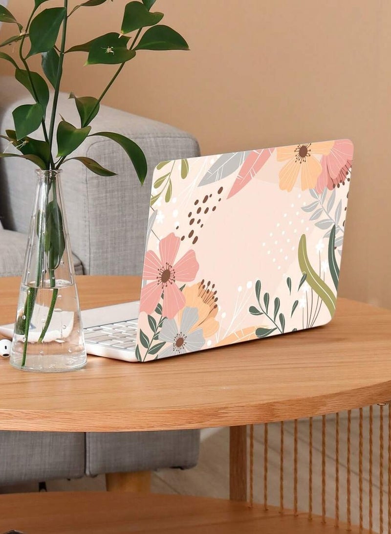 15-Inch Laptop Cover with Colorful Floral and Leaf Design on a Soft Beige Background – Single Piece for a Subtle and Stylish Look 