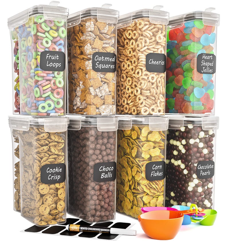 Chef's Path Cereal Containers Storage Set of 8 1014oz  Premium Airtight Food Storage Containers for Kitchen Organization  Includes Labels Spoon Set  Pen  Kitchen Containers best for Flour  Rice 
