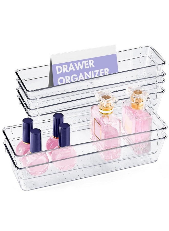 Kuber Industries Kuber Industries (6 Piece Set) Storage Organizer (3x9 Inch) Kitchen & Makeup Organizer Tray Set | Drawer Divider Tray | Multi-Purpose Desk Organizer | Stationery Organizer | Transparent  - Image 1
