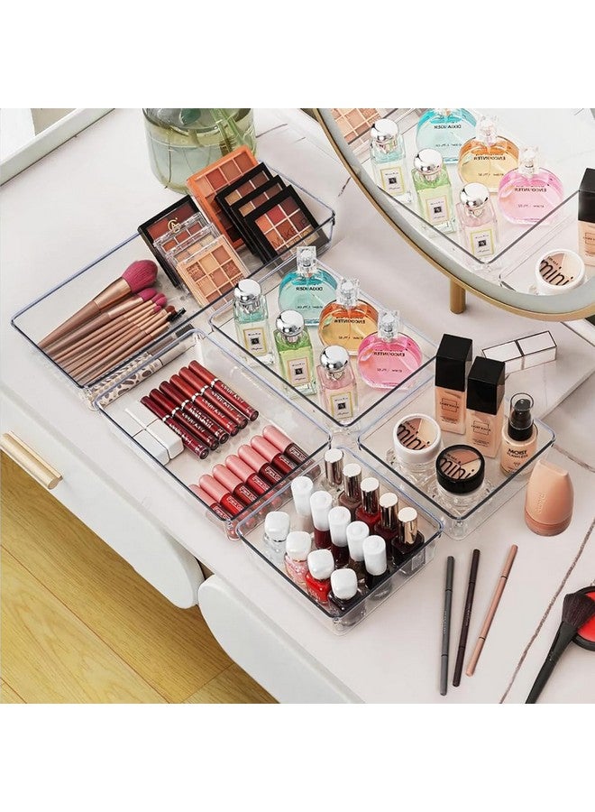Kuber Industries Kuber Industries (6 Piece Set) Storage Organizer (3x9 Inch) Kitchen & Makeup Organizer Tray Set | Drawer Divider Tray | Multi-Purpose Desk Organizer | Stationery Organizer | Transparent  - Image 2