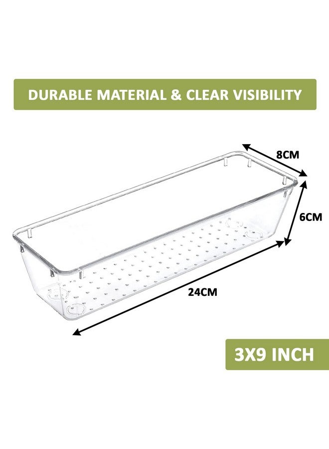 Kuber Industries Kuber Industries (6 Piece Set) Storage Organizer (3x9 Inch) Kitchen & Makeup Organizer Tray Set | Drawer Divider Tray | Multi-Purpose Desk Organizer | Stationery Organizer | Transparent  - Image 3