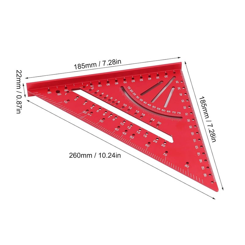 Red Aluminum Alloy Right Angle Ruler Protractor Square For Metalworking Woodworking - Image 3