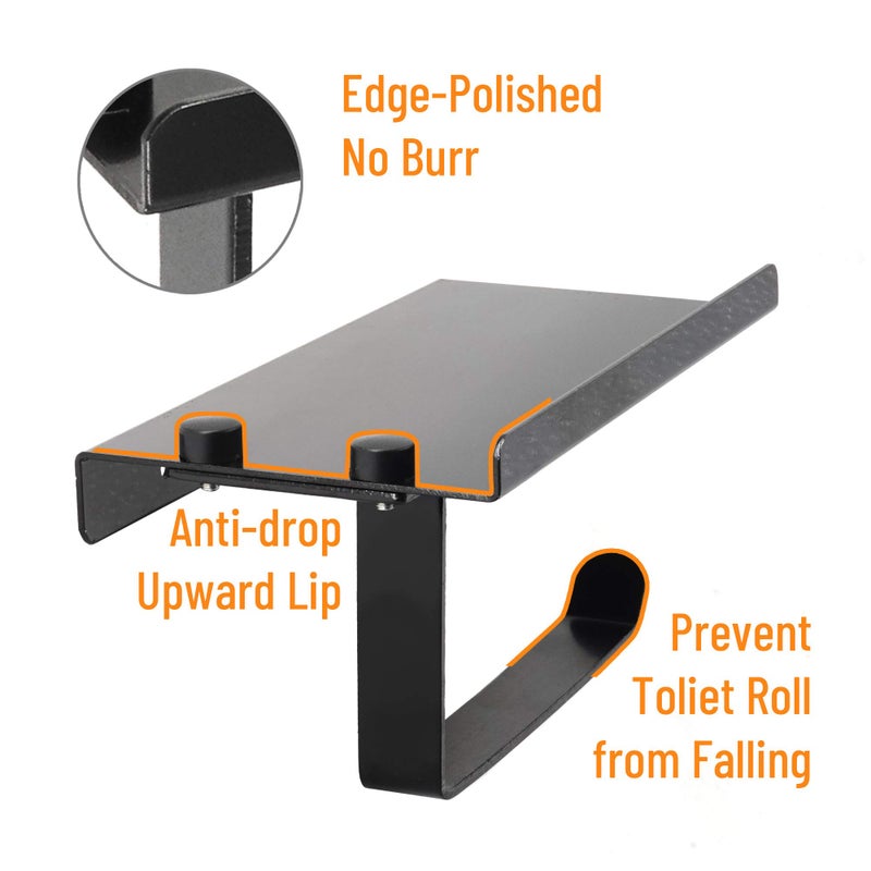 Crowned Matte Black Toilet Paper Holder Aluminum Made with Shelf Wall Mounted Bathroom Toilet Paper Tissue Roll Dispenser & Phone Storage - Image 3