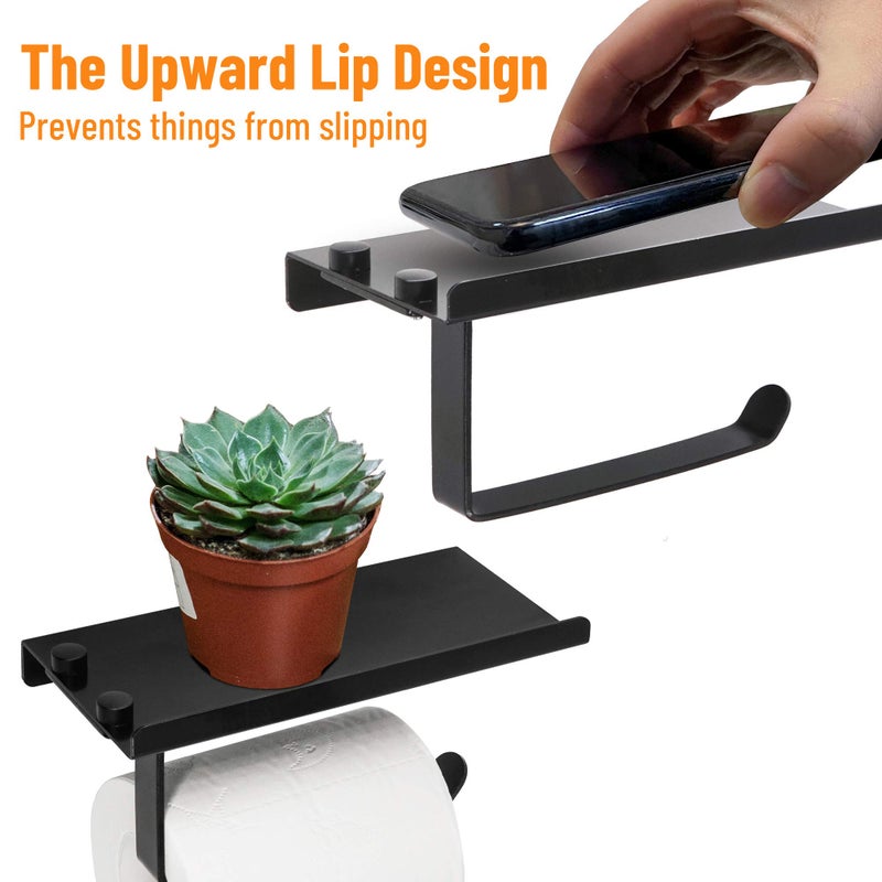 Crowned Matte Black Toilet Paper Holder Aluminum Made with Shelf Wall Mounted Bathroom Toilet Paper Tissue Roll Dispenser & Phone Storage - Image 2