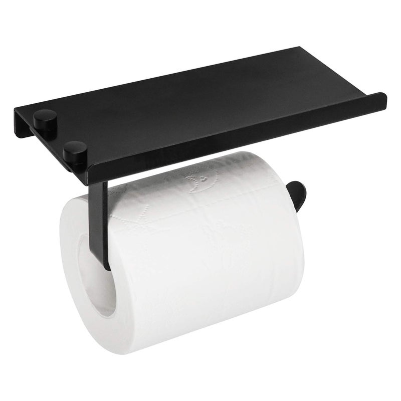 Crowned Matte Black Toilet Paper Holder Aluminum Made with Shelf Wall Mounted Bathroom Toilet Paper Tissue Roll Dispenser & Phone Storage - Image 1