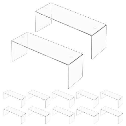 Aminigram 12 Pack Large Acrylic Risers Display Stands,Perfume Organizer Stand, Clear Acrylic Shelf for Show Decor Display, Toys, Cupcake and More(12.4 x 4 x 4.6 inches) - Image 1