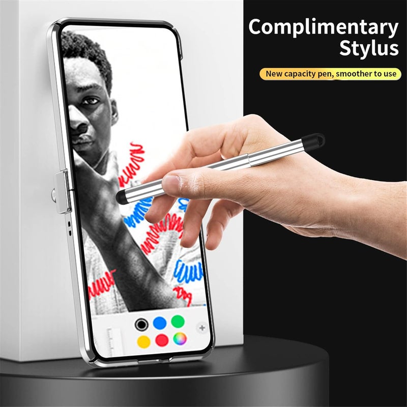 cheekyglo Galaxy Z Flip 4 Leather Case with Stylus and Two Hinges,Slim Plated Frame Design Protective Case for Samsung Galaxy Z Flip 4 5G, Heavy Duty Armor Design Wireless Charging Cover Phone Case (White) - Image 3