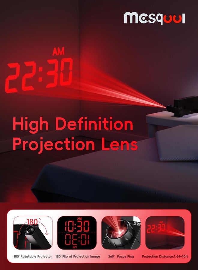 Mesqool - Projection Alarm Clock, Loud Vibrating for Heavy Sleepers, Adjustable Projection Brightness, Hearing Impaired and Deaf People, Digital Alarm Clock - Image 3