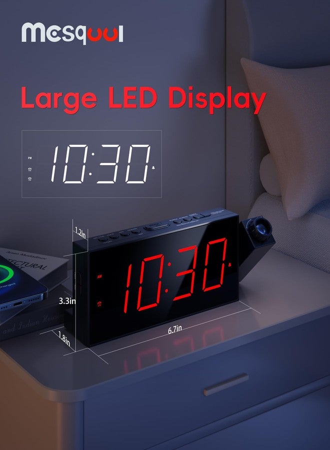 Mesqool - Projection Alarm Clock, Loud Vibrating for Heavy Sleepers, Adjustable Projection Brightness, Hearing Impaired and Deaf People, Digital Alarm Clock - Image 2