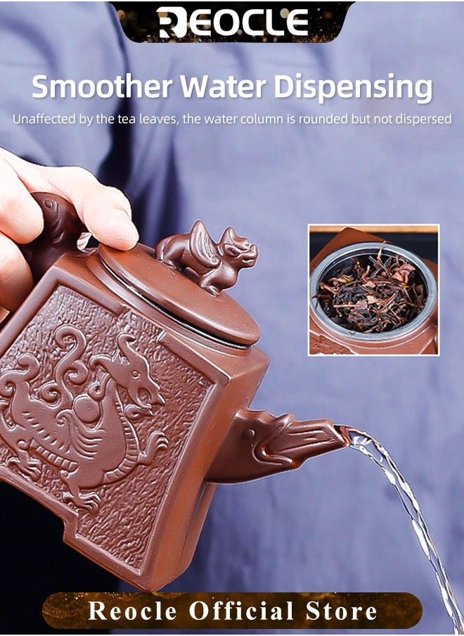 Authentic Yixing Teapot Dragon Tea Pot with Big Capacity Purple Clay Tea Set Kettle Kung Fu Teapot Relief Purple Clay Teapot